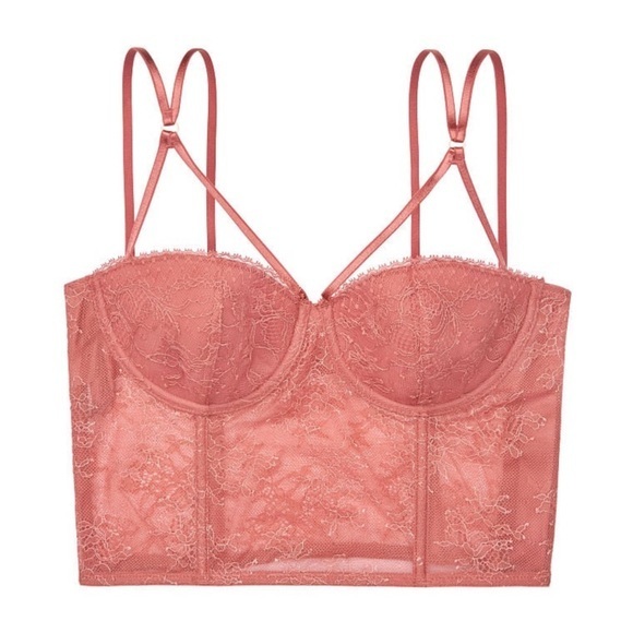 •NWT VS Very Sexy Lightly Lined Bustier Lace Top // Rose // 32DD - Picture 1 of 5